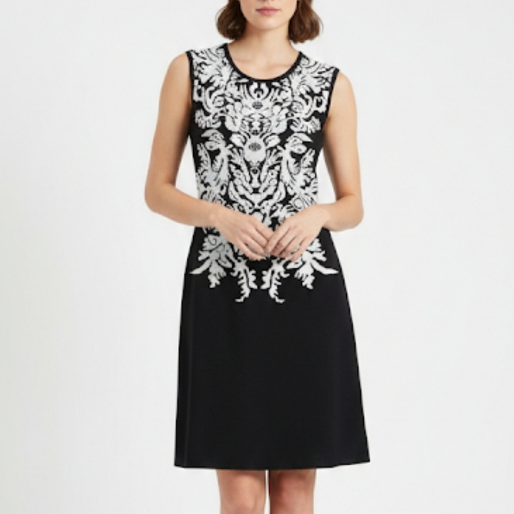 𝅺line knitwear women's knit dress sleeveless a-line XS Black And White